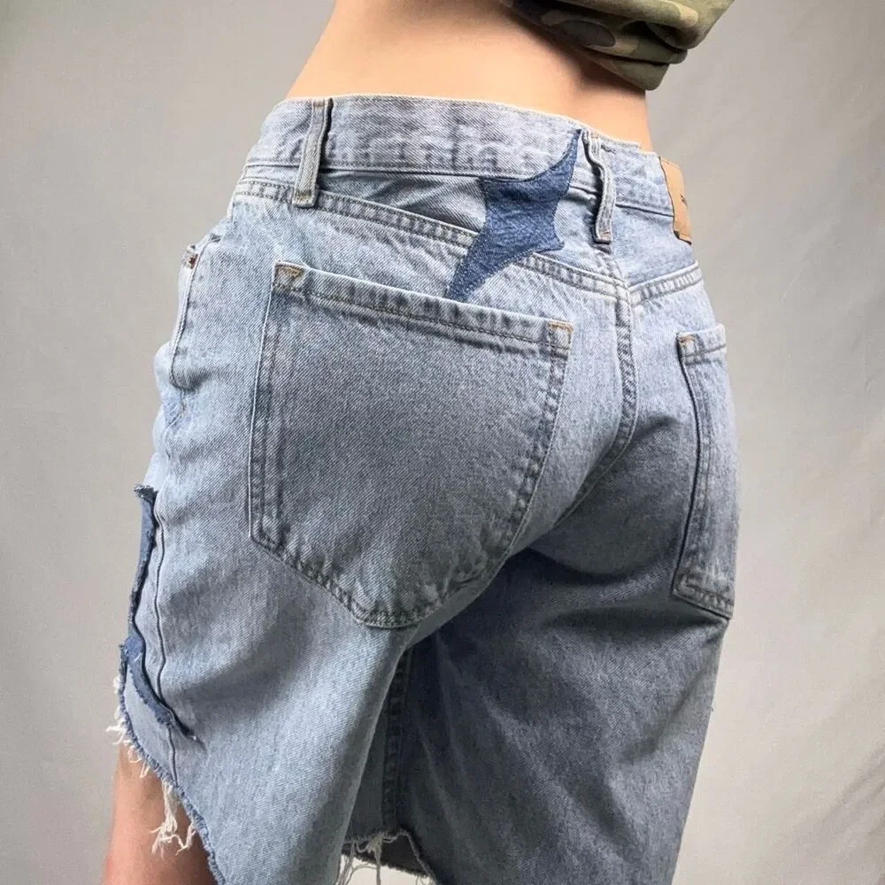 Blue denim JORTS with star patches